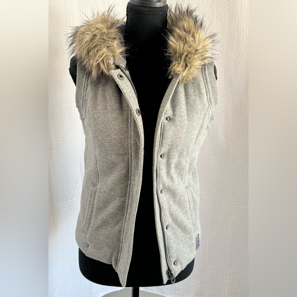 Aeropostale Gray Vest Faux Fur Hood Size XS